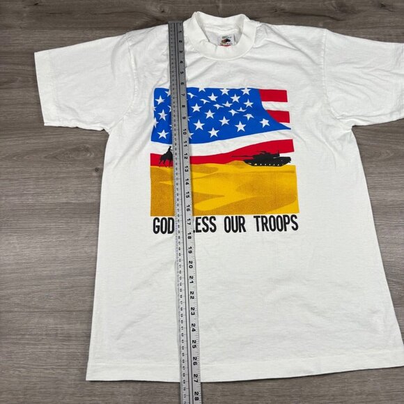American Flag ‘God Bless Our Troops’ Patriotic White T-Shirt Large Single Stitch - Picture 11 of 16